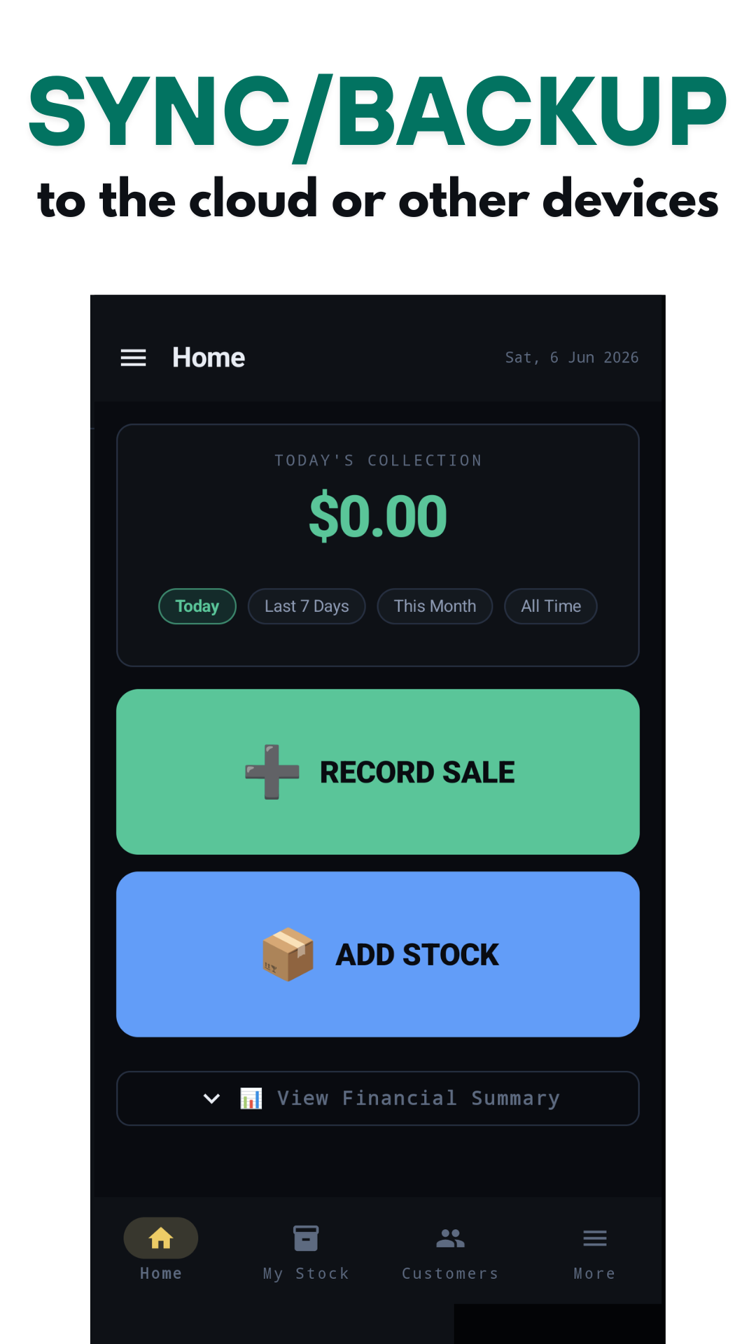 Tally-Fi home screen
